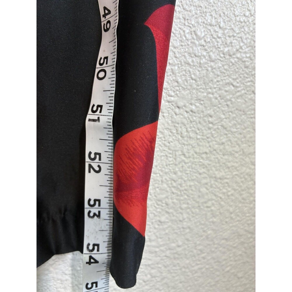Natori Ginza Long Kimono Robe Womens One Size Black Satin Red Floral Lounge - Picture 8 of 15